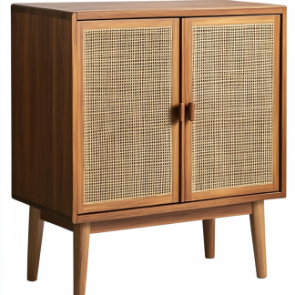 Wabi-sabi style solid wood rattan sideboard, simple and modern tea cabinet, small-sized household integrated storage cabinet