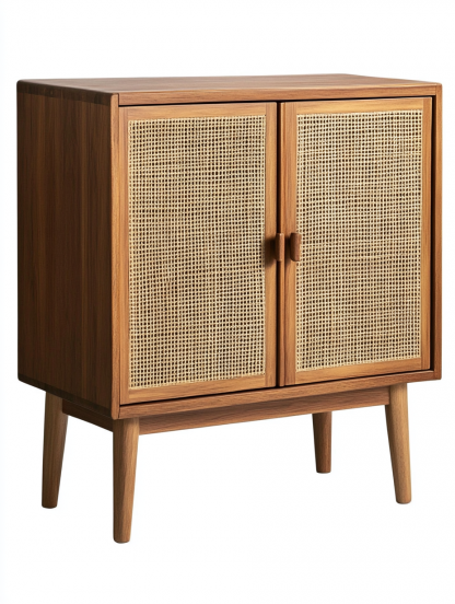 Wabi-sabi style solid wood rattan sideboard, simple and modern tea cabinet, small-sized household integrated storage cabinet