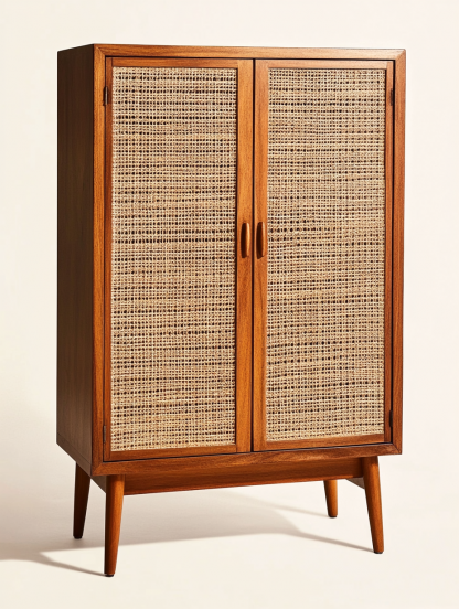 Nordic solid wood sideboard, wall-mounted integrated storage cabinet, ash wood sideboard, storage cabinet, wabi-rattan woven cabinet - Image 5