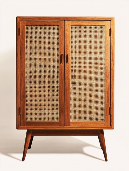 Nordic solid wood sideboard, wall-mounted integrated storage cabinet, ash wood sideboard, storage cabinet, wabi-rattan woven cabinet - Image 4
