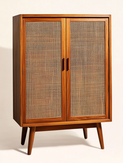 Nordic solid wood sideboard, wall-mounted integrated storage cabinet, ash wood sideboard, storage cabinet, wabi-rattan woven cabinet - Image 3