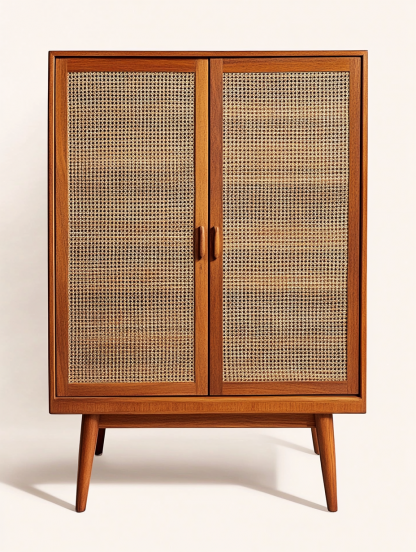 Nordic solid wood sideboard, wall-mounted integrated storage cabinet, ash wood sideboard, storage cabinet, wabi-rattan woven cabinet - Image 2