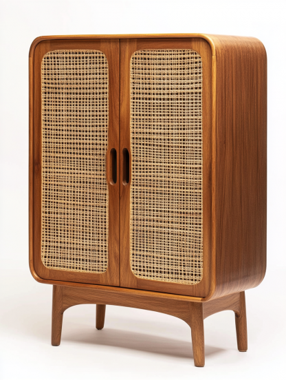 Wabi-sabi style solid wood rattan sideboard, simple and modern tea cabinet, small-sized household integrated storage cabinet - Image 3