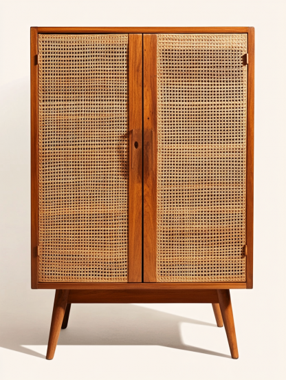 Wabi-sabi style solid wood rattan sideboard, simple and modern tea cabinet, small-sized household integrated storage cabinet - Image 2