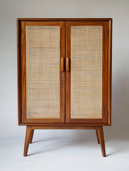 Wabi-sabi style solid wood wicker sideboard, a modern and simple Japanese wabi-sabi style retro original solid wood wicker sideboard - Image 2