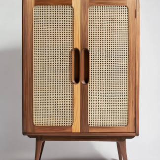 Wabi-sabi style solid wood rattan sideboard, simple and modern tea cabinet, small-sized household integrated storage cabinet