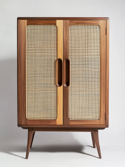 Wabi-sabi style solid wood rattan sideboard, simple and modern tea cabinet, small-sized household integrated storage cabinet
