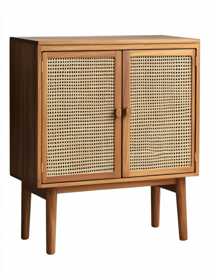 Wabi-sabi style solid wood rattan sideboard, simple and modern tea cabinet, small-sized household integrated storage cabinet - Image 3