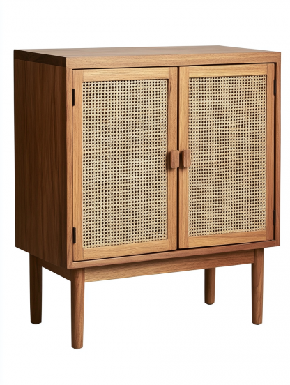 Wabi-sabi style solid wood rattan sideboard, simple and modern tea cabinet, small-sized household integrated storage cabinet - Image 2
