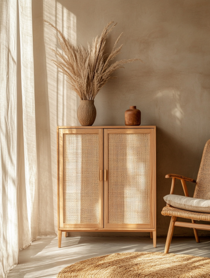 Wabi-sabi style solid wood rattan sideboard, simple and modern tea cabinet, small-sized household integrated storage cabinet - Image 7