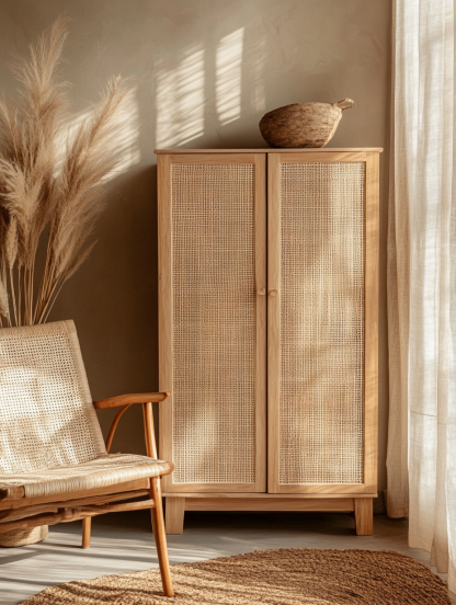 Wabi-sabi style solid wood rattan sideboard, simple and modern tea cabinet, small-sized household integrated storage cabinet - Image 6