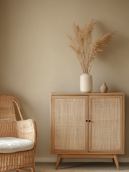 Japanese cherry wood wicker sideboard, retro solid wood storage cabinet, entrance chest cabinet, wall cabinet - Image 5