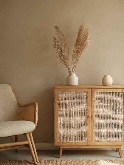 Japanese cherry wood wicker sideboard, retro solid wood storage cabinet, entrance chest cabinet, wall cabinet - Image 3