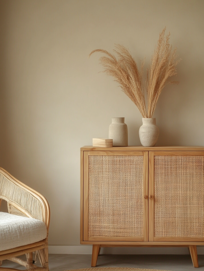 Japanese cherry wood wicker sideboard, retro solid wood storage cabinet, entrance chest cabinet, wall cabinet - Image 2