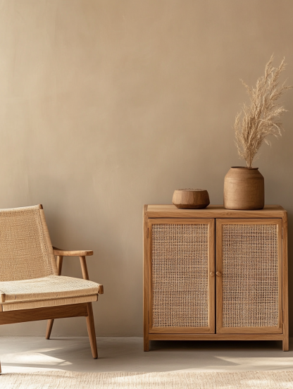 Japanese cherry wood wicker sideboard, retro solid wood storage cabinet, entrance chest cabinet, wall cabinet - Image 9