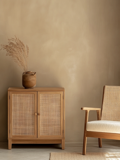 Japanese cherry wood wicker sideboard, retro solid wood storage cabinet, entrance chest cabinet, wall cabinet