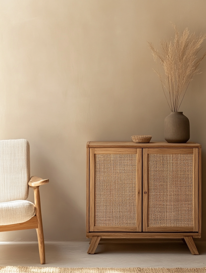 Japanese cherry wood wicker sideboard, retro solid wood storage cabinet, entrance chest cabinet, wall cabinet - Image 6