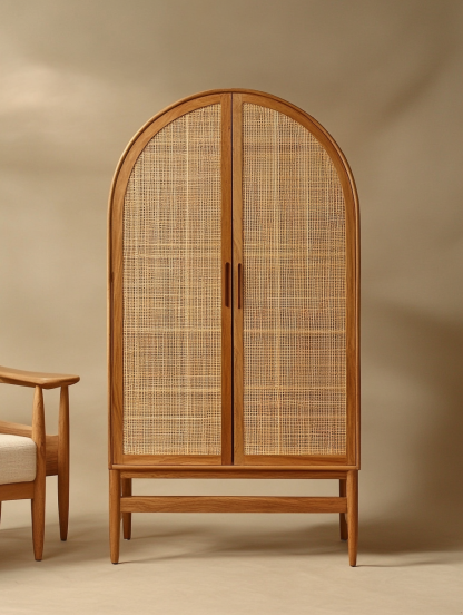 Wabi-sabi style solid wood rattan sideboard, simple and modern tea cabinet, small-sized household integrated storage cabinet - Image 3