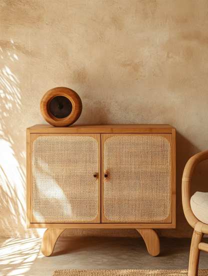 Wabi-sabi style solid wood rattan sideboard, simple and modern tea cabinet, small-sized household integrated storage cabinet - Image 4