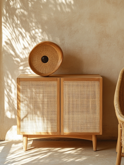 Wabi-sabi style solid wood rattan sideboard, simple and modern tea cabinet, small-sized household integrated storage cabinet - Image 3
