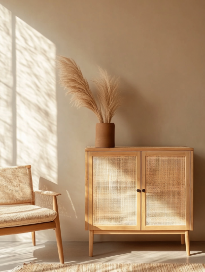 Rattan woven storage cabinet, solid wood sideboard, modern and simple dining and living room, tea and water, entrance hall, wine cabinet, bowl, kitchen - Image 9