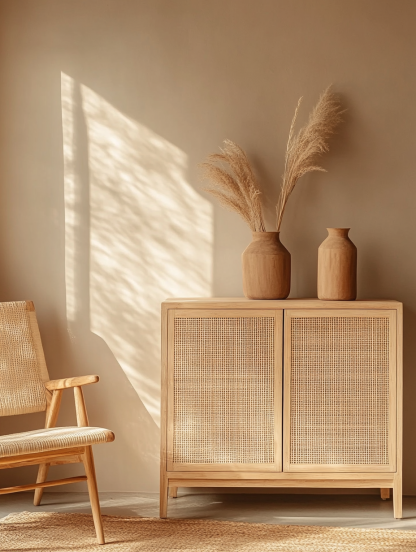 Rattan woven storage cabinet, solid wood sideboard, modern and simple dining and living room, tea and water, entrance hall, wine cabinet, bowl, kitchen - Image 8