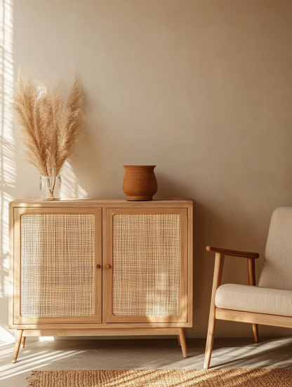 Rattan woven storage cabinet, solid wood sideboard, modern and simple dining and living room, tea and water, entrance hall, wine cabinet, bowl, kitchen - Image 7