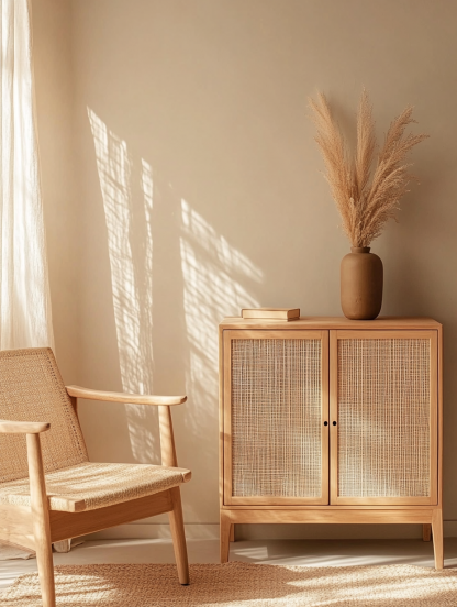 Rattan woven storage cabinet, solid wood sideboard, modern and simple dining and living room, tea and water, entrance hall, wine cabinet, bowl, kitchen - Image 6
