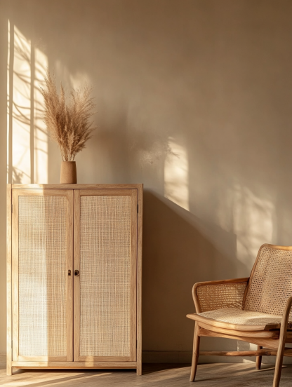 Rattan woven storage cabinet, solid wood sideboard, modern and simple dining and living room, tea and water, entrance hall, wine cabinet, bowl, kitchen - Image 3