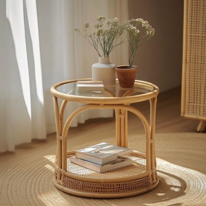 Wicker and bamboo rattan craft coffee table, light luxury integrated table, creative European-style storage rack, simple and elegant - Image 9
