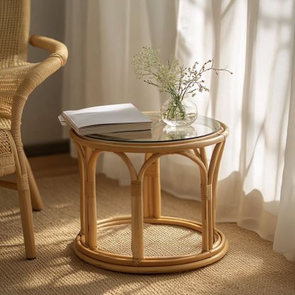 Vietnamese wicker coffee table, creative small side table for the living room, snack and fruit plate, small table, ins picnic round table - Image 9