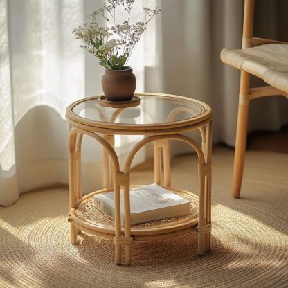 Vietnamese wicker coffee table, creative small side table for the living room, snack and fruit plate, small table, ins picnic round table - Image 8