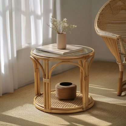 Rattan coffee tables for household balconies, courtyards, round coffee tables, small tables, rattan coffee tables, corner tables and flower stands - Image 9