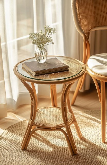 Rattan coffee tables for household balconies, courtyards, round coffee tables, small tables, rattan coffee tables, corner tables and flower stands - Image 8