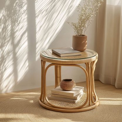 Vietnamese wicker coffee table, creative small side table for the living room, snack and fruit plate, small table, ins picnic round table - Image 9