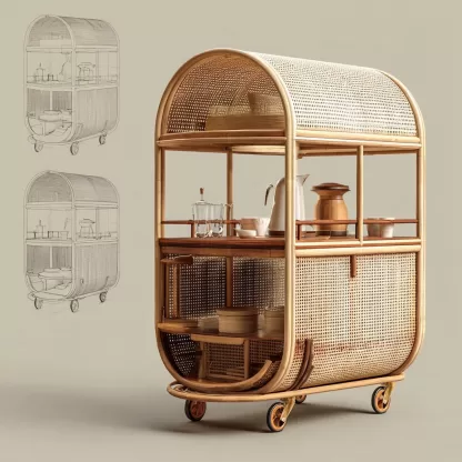 Outdoor rattan food cart, street vendor cart, mobile peddler cart, display trolley - Image 2