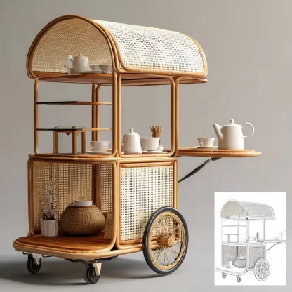 Outdoor wooden coffee carts, popular food carts, street vending carts, mobile cargo carts, display trolleys - Image 2