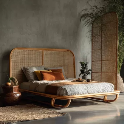 Wabi-sabi style rattan bed, bedroom double bed, homestay and hotel furniture, rattan bed, homestay and hotel bed, king-sized bed - Image 3