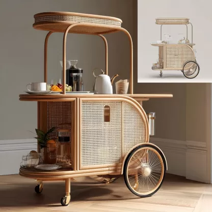 Outdoor wooden coffee carts, popular food carts, street vending carts, mobile peddler carts, display carts, coffee shops, American retro style - Image 2