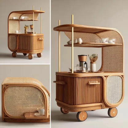 Outdoor rattan food cart, street vendor cart, mobile peddler cart, display trolley - Image 4