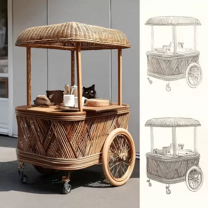 Popular food carts, street vending carts, mobile cargo carts, display carts, rattan weaving handicrafts, and simulated rattan weaving - Image 8