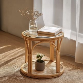 Wicker and bamboo rattan craft coffee table, light luxury integrated table, creative European-style storage rack, simple and elegant