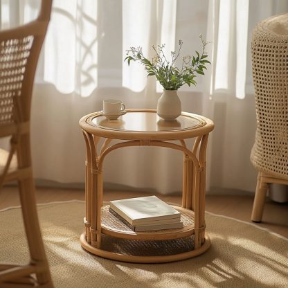 Vietnamese wicker coffee table, creative small side table for the living room, snack and fruit plate, small table, ins picnic round table - Image 7