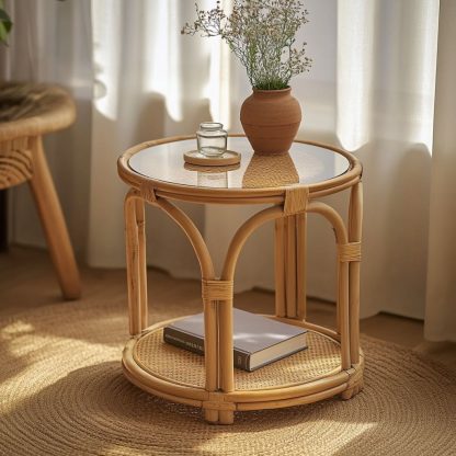 Vietnamese wicker coffee table, creative small side table for the living room, snack and fruit plate, small table, ins picnic round table - Image 5