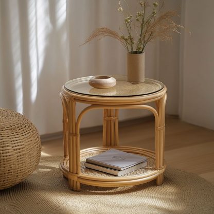 Rattan coffee tables for household balconies, courtyards, round coffee tables, small tables, rattan coffee tables, corner tables and flower stands - Image 7