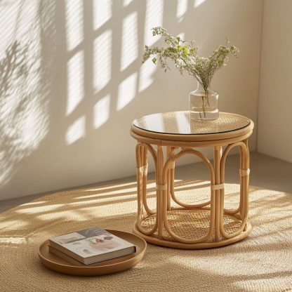 Vietnamese wicker coffee table, creative small side table for the living room, snack and fruit plate, small table, ins picnic round table - Image 8