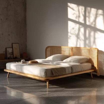 Wabi-sabi style rattan bed, bedroom double bed, homestay and hotel furniture, rattan bed, homestay and hotel bed, king-sized bed - Image 5