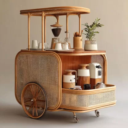 Outdoor wooden coffee carts, popular food carts, street vending carts, mobile cargo carts, display trolleys, push-pull carts, American retro style - Image 4