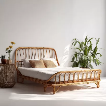 Wabi-sabi style rattan bed, bedroom double bed, homestay and hotel furniture, rattan bed, homestay and hotel bed, king-sized bed - Image 6