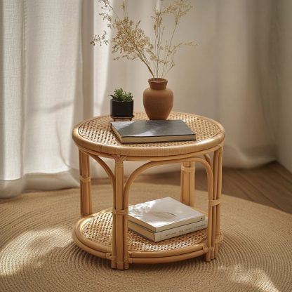 Wicker and bamboo rattan craft coffee table, light luxury integrated table, creative European-style storage rack, simple and elegant - Image 5